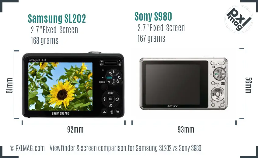 Samsung SL202 vs Sony S980 Screen and Viewfinder comparison Samsung SL202 vs Sony S980 Screen and Viewfinder comparison