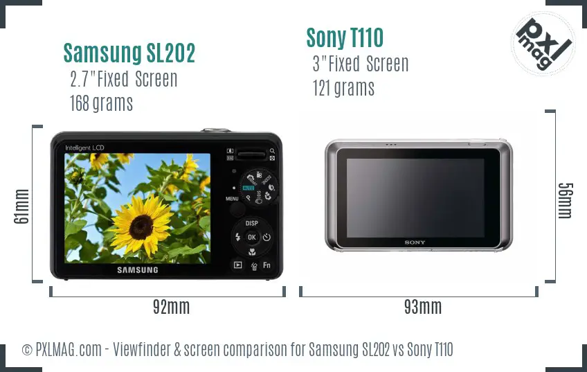 Samsung SL202 vs Sony T110 Screen and Viewfinder comparison