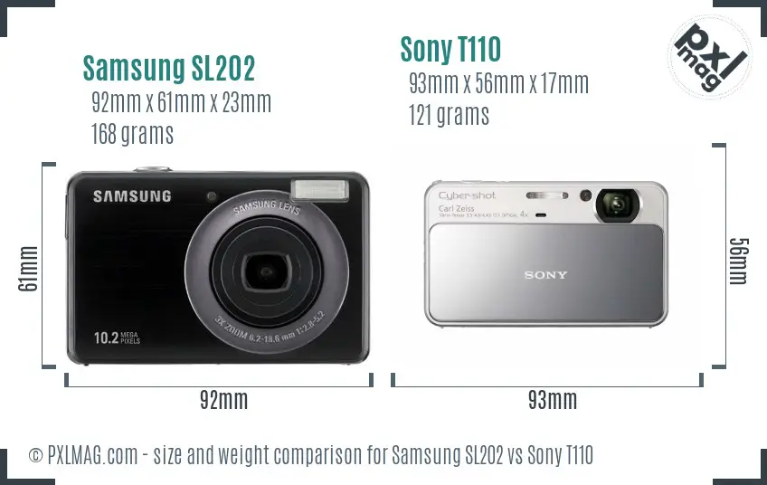 Samsung SL202 vs Sony T110 size comparison