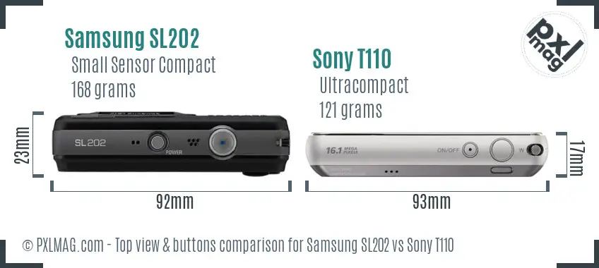 Samsung SL202 vs Sony T110 top view buttons comparison