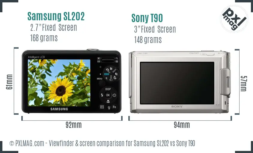 Samsung SL202 vs Sony T90 Screen and Viewfinder comparison