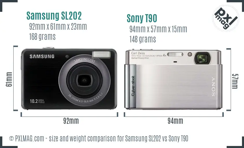 Samsung SL202 vs Sony T90 size comparison