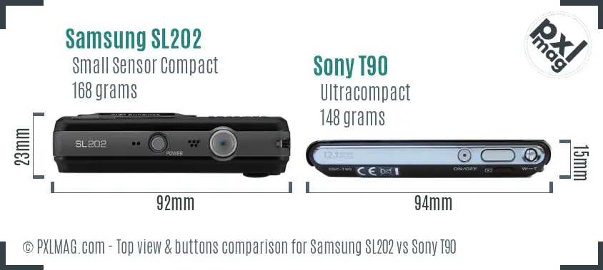 Samsung SL202 vs Sony T90 top view buttons comparison