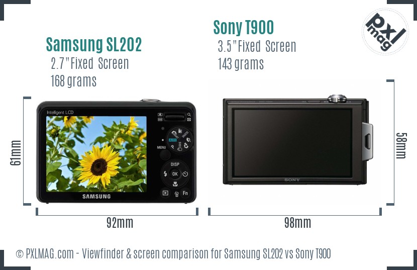 Samsung SL202 vs Sony T900 Screen and Viewfinder comparison
