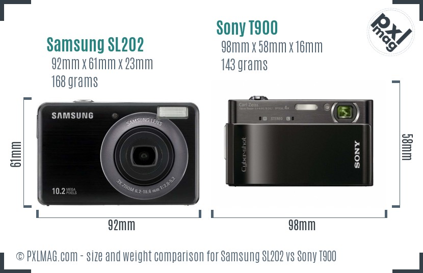 Samsung SL202 vs Sony T900 size comparison