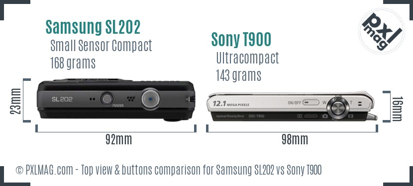 Samsung SL202 vs Sony T900 top view buttons comparison