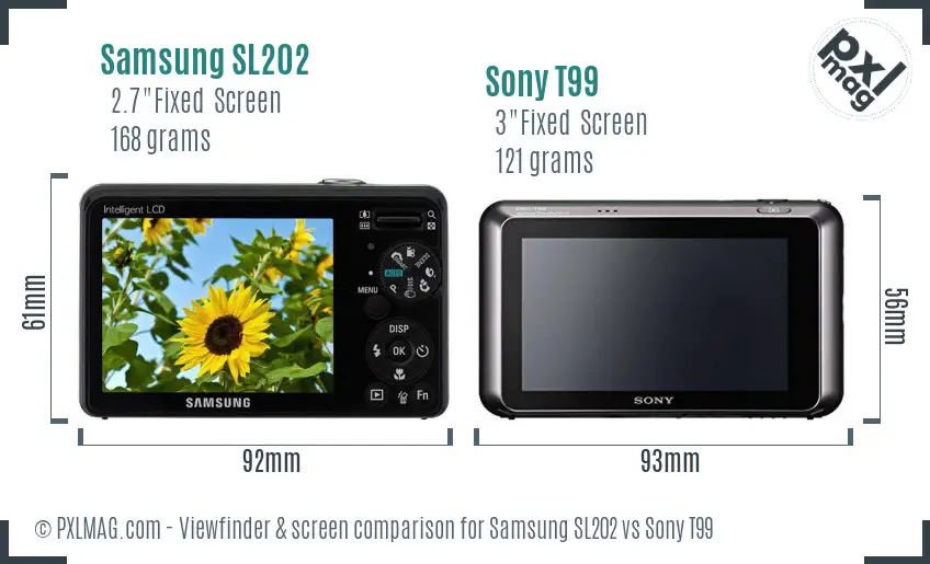 Samsung SL202 vs Sony T99 Screen and Viewfinder comparison