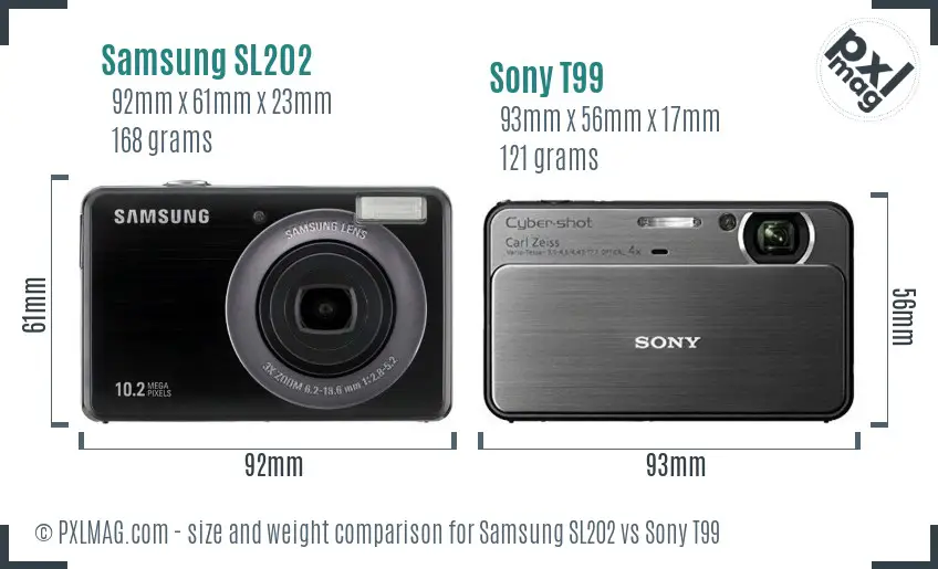 Samsung SL202 vs Sony T99 size comparison