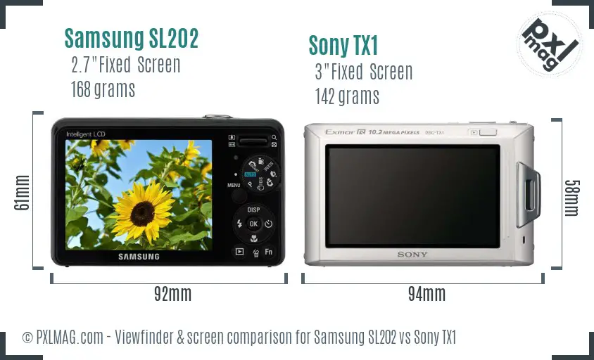 Samsung SL202 vs Sony TX1 Screen and Viewfinder comparison