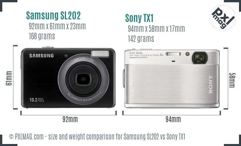 Samsung SL202 vs Sony TX1 size comparison