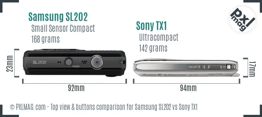 Samsung SL202 vs Sony TX1 top view buttons comparison