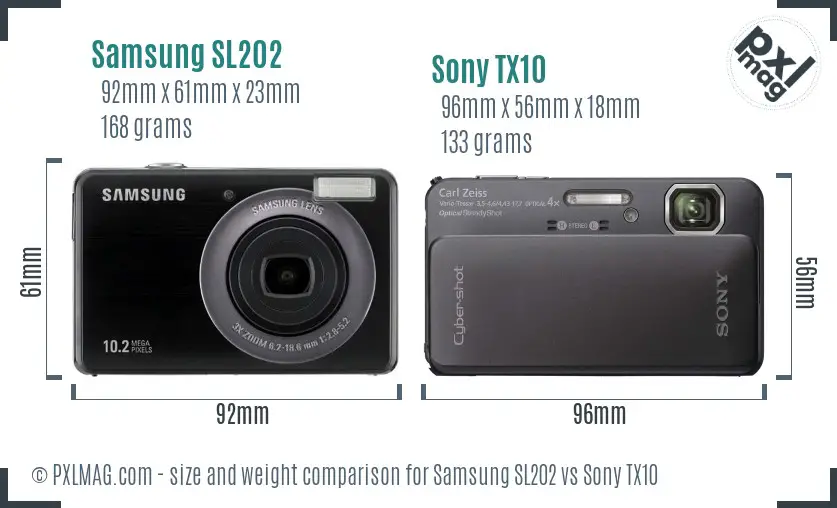 Samsung SL202 vs Sony TX10 size comparison