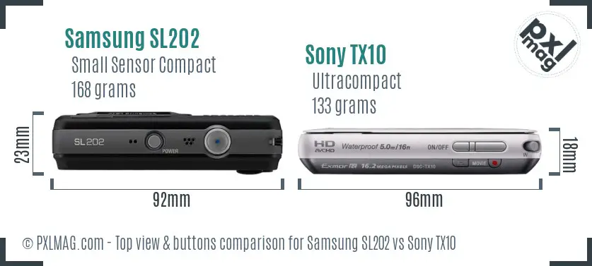 Samsung SL202 vs Sony TX10 top view buttons comparison