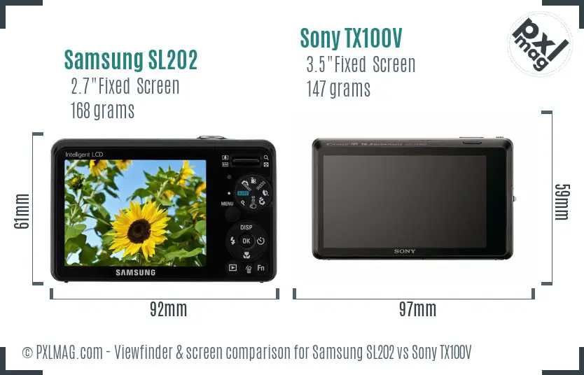Samsung SL202 vs Sony TX100V Screen and Viewfinder comparison