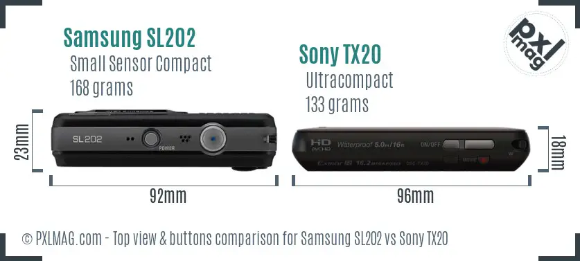 Samsung SL202 vs Sony TX20 top view buttons comparison Samsung SL202 vs Sony TX20 top view buttons comparison