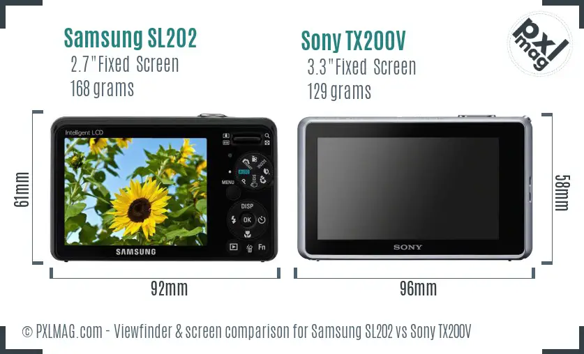 Samsung SL202 vs Sony TX200V Screen and Viewfinder comparison