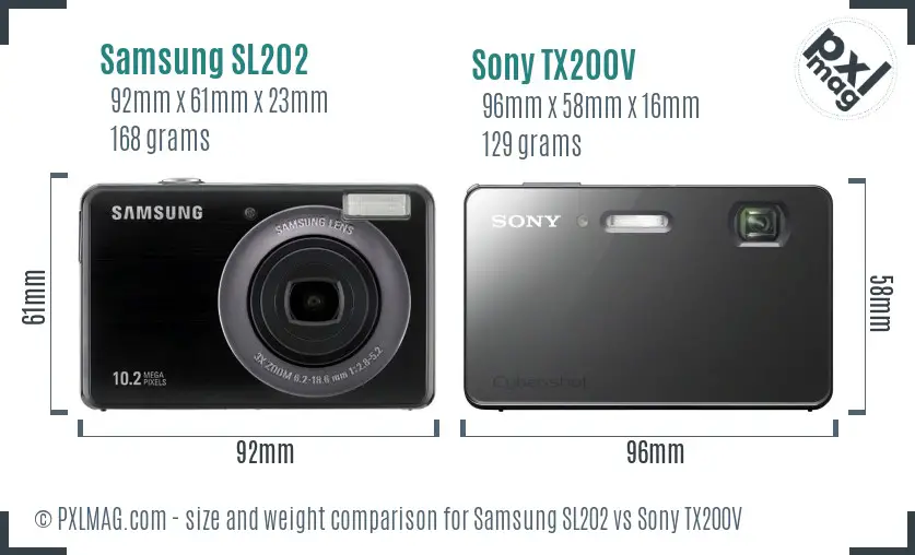 Samsung SL202 vs Sony TX200V size comparison