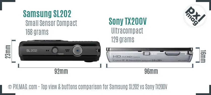 Samsung SL202 vs Sony TX200V top view buttons comparison