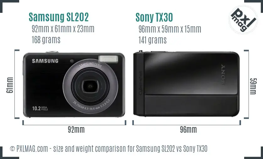 Samsung SL202 vs Sony TX30 size comparison