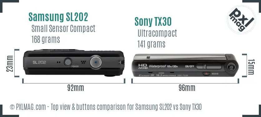 Samsung SL202 vs Sony TX30 top view buttons comparison