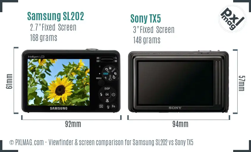 Samsung SL202 vs Sony TX5 Screen and Viewfinder comparison