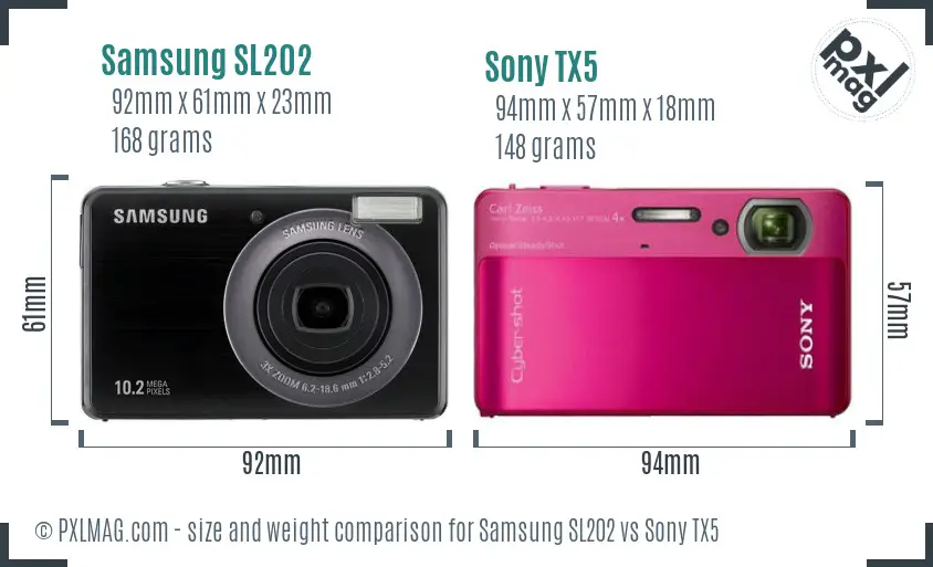 Samsung SL202 vs Sony TX5 size comparison