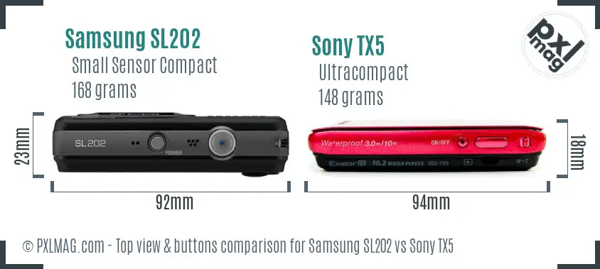 Samsung SL202 vs Sony TX5 top view buttons comparison