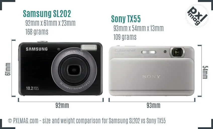 Samsung SL202 vs Sony TX55 size comparison