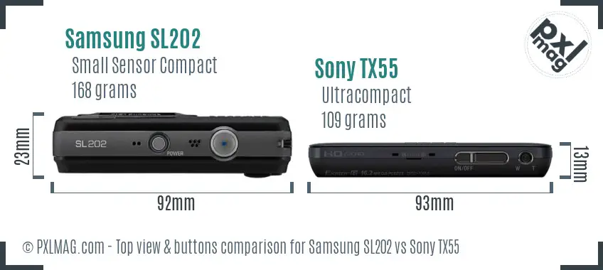 Samsung SL202 vs Sony TX55 top view buttons comparison