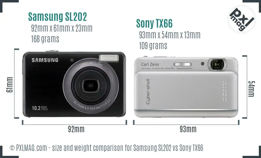 Samsung SL202 vs Sony TX66 size comparison