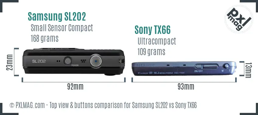 Samsung SL202 vs Sony TX66 top view buttons comparison