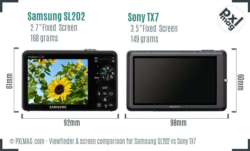 Samsung SL202 vs Sony TX7 Screen and Viewfinder comparison