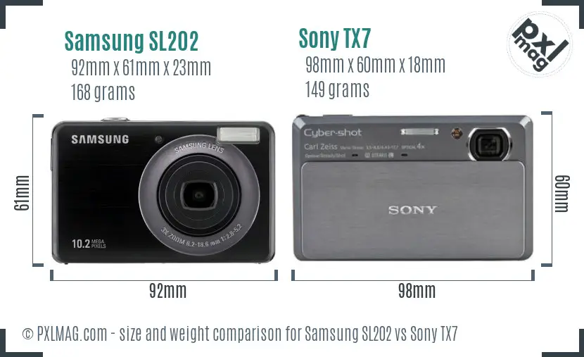 Samsung SL202 vs Sony TX7 size comparison