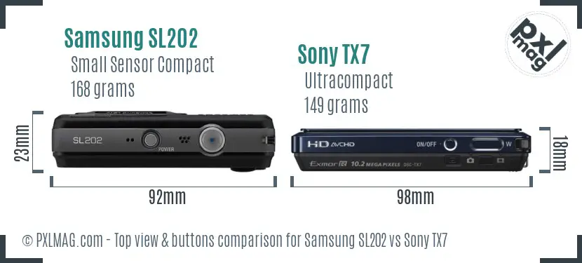 Samsung SL202 vs Sony TX7 top view buttons comparison