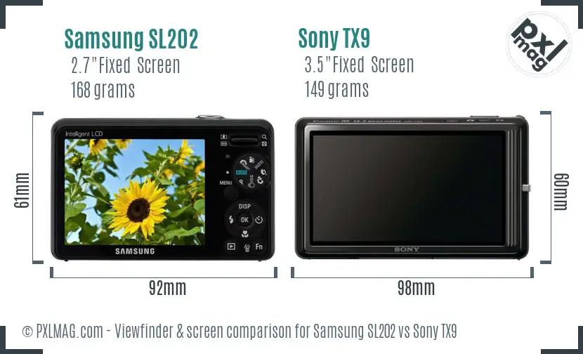 Samsung SL202 vs Sony TX9 Screen and Viewfinder comparison