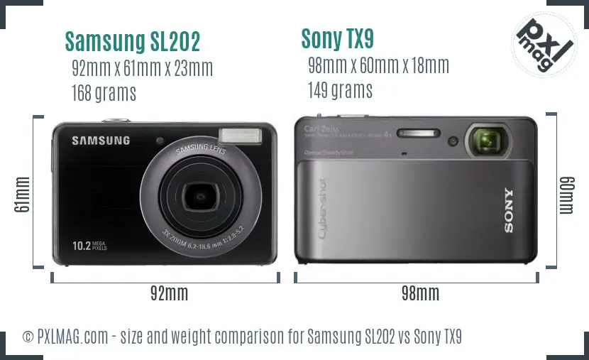 Samsung SL202 vs Sony TX9 size comparison