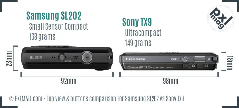 Samsung SL202 vs Sony TX9 top view buttons comparison