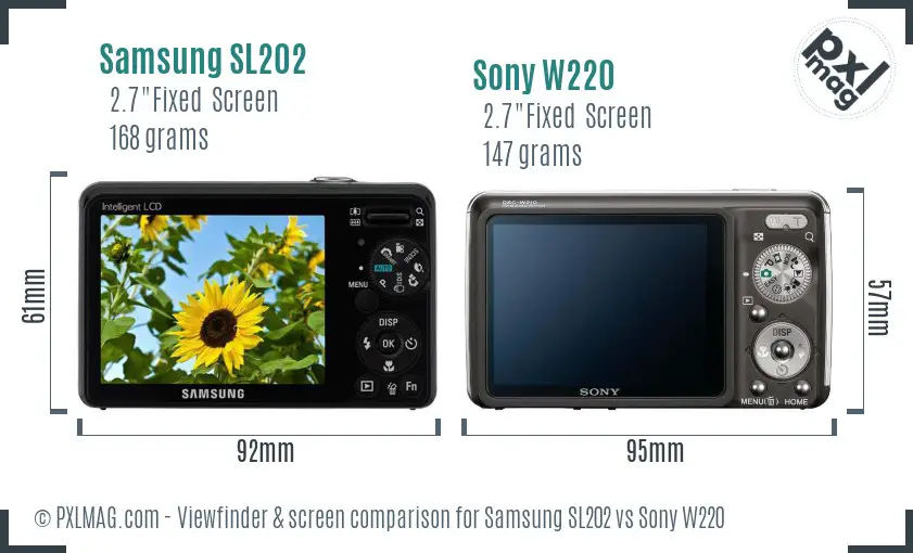 Samsung SL202 vs Sony W220 Screen and Viewfinder comparison