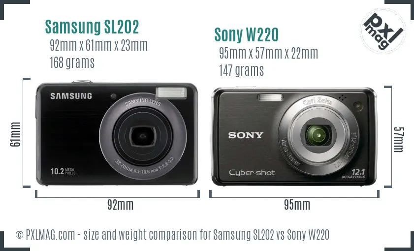 Samsung SL202 vs Sony W220 size comparison