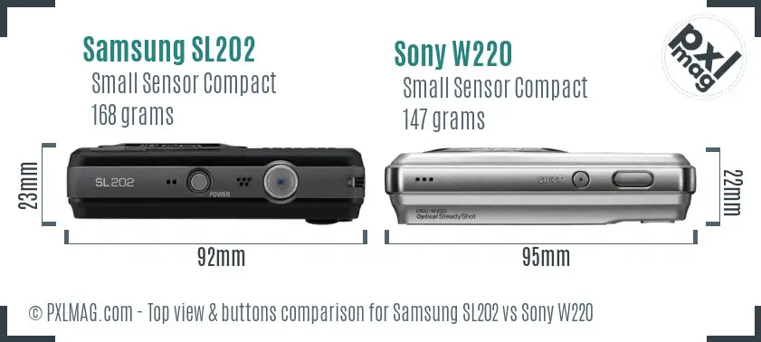 Samsung SL202 vs Sony W220 top view buttons comparison