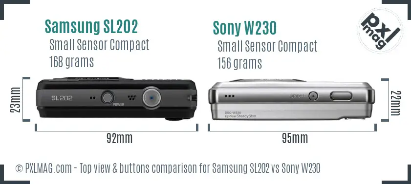 Samsung SL202 vs Sony W230 top view buttons comparison