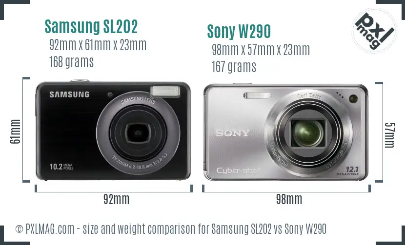 Samsung SL202 vs Sony W290 size comparison