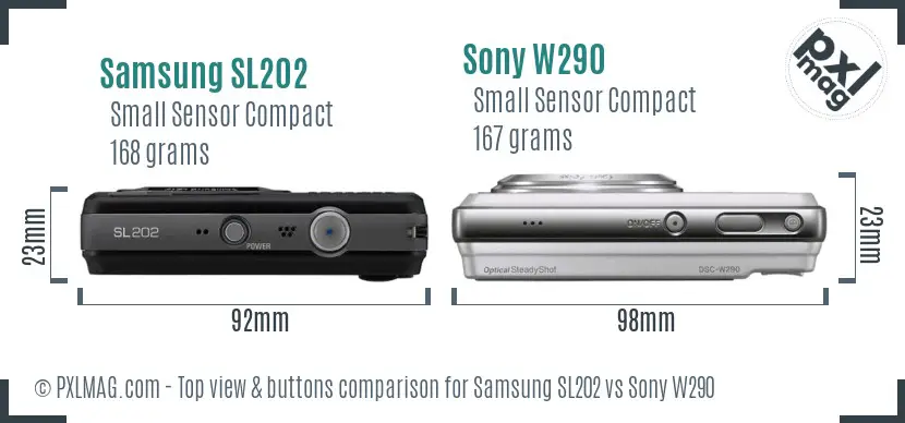 Samsung SL202 vs Sony W290 top view buttons comparison