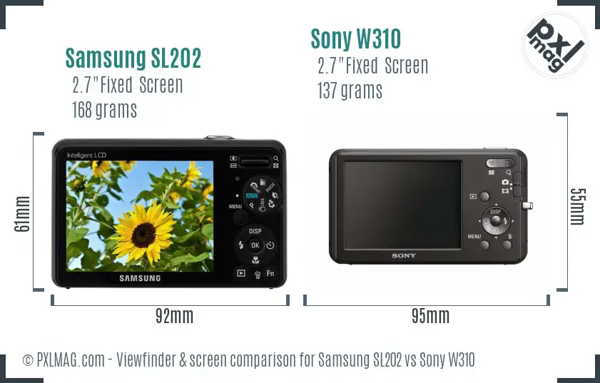 Samsung SL202 vs Sony W310 Screen and Viewfinder comparison