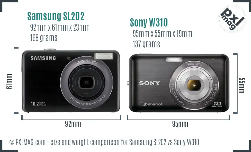 Samsung SL202 vs Sony W310 size comparison