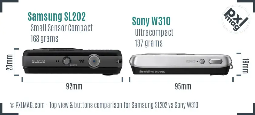 Samsung SL202 vs Sony W310 top view buttons comparison