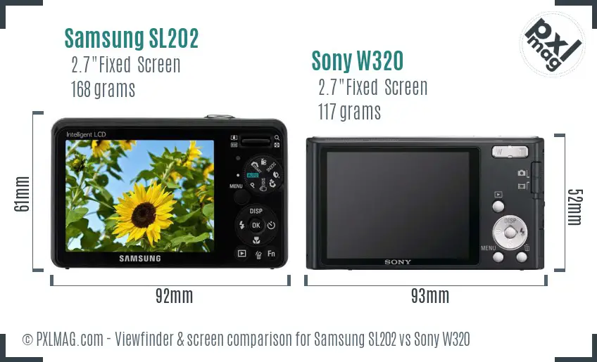 Samsung SL202 vs Sony W320 Screen and Viewfinder comparison