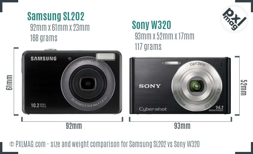 Samsung SL202 vs Sony W320 size comparison