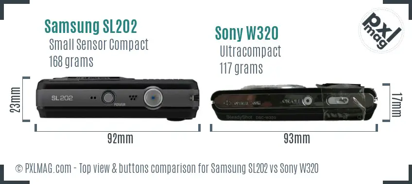 Samsung SL202 vs Sony W320 top view buttons comparison