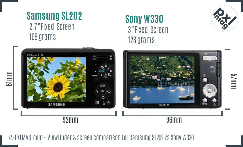 Samsung SL202 vs Sony W330 Screen and Viewfinder comparison